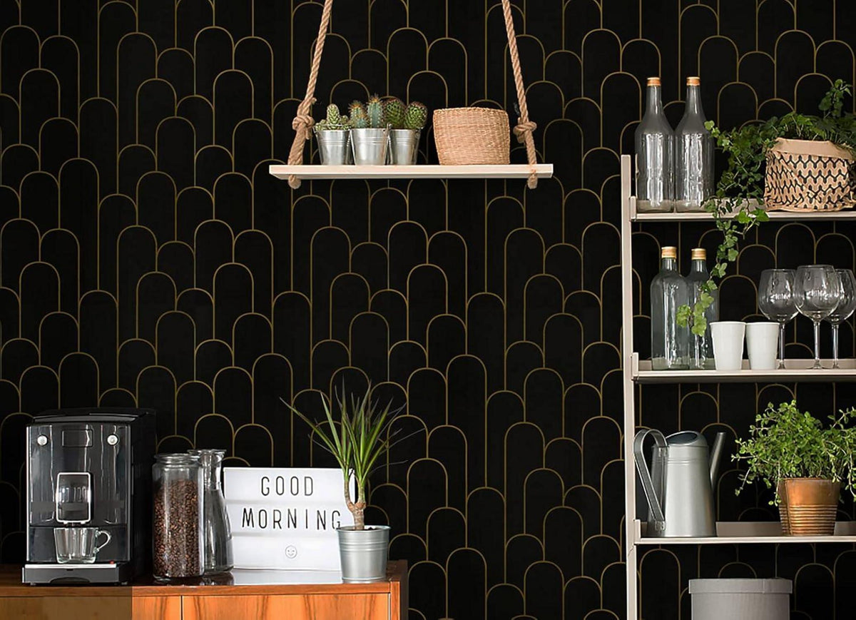 Selbstklebende Tapete Geometrisches Muster Schwarz Gold 44×1000cm