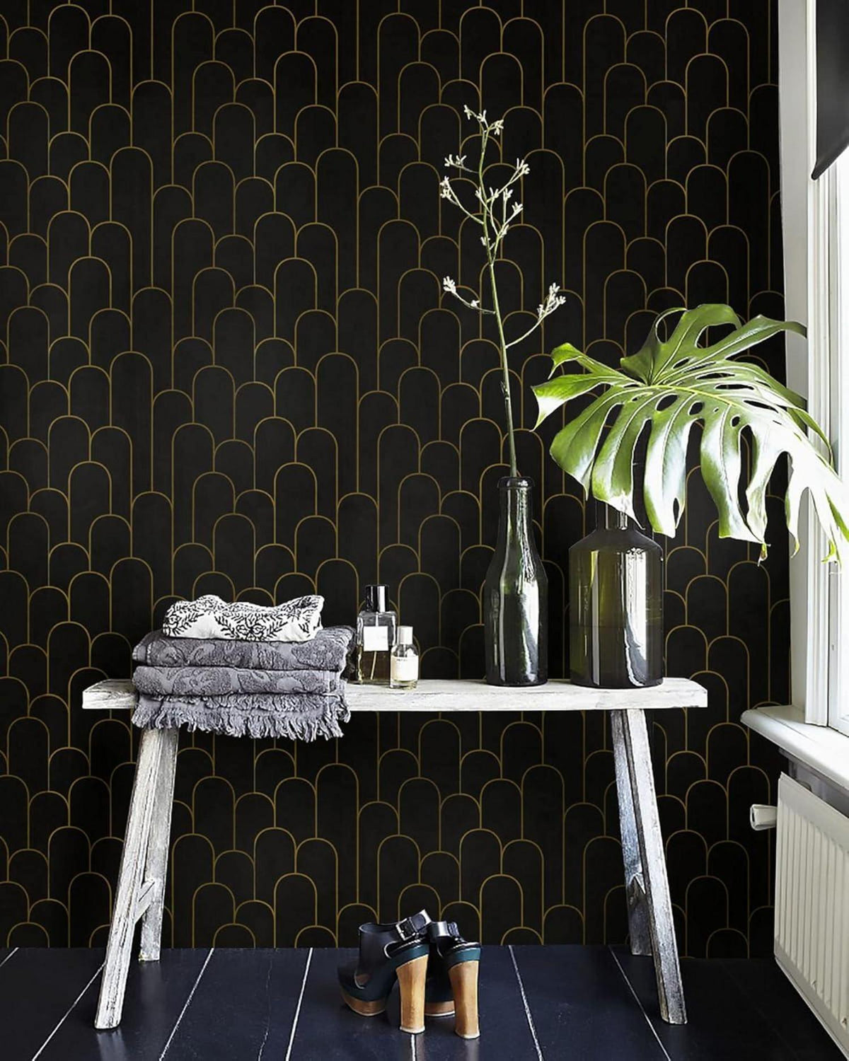 Selbstklebende Geometrische Tapete Schwarz Gold 44×1000cm Abnehmbare