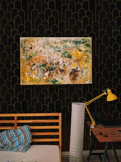 Selbstklebende Tapete Geometrisches Muster Schwarz Gold 44x1000cm - Wasserdicht & Abnehmbar