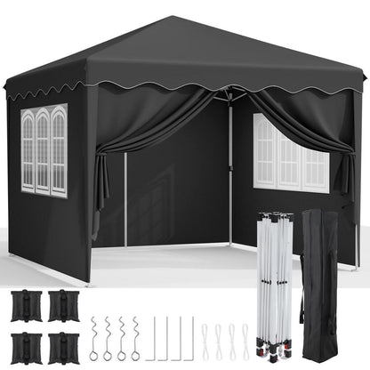 3x3 Faltpavillon Winterfest mit Oxford & Seitenteilen Schwarz