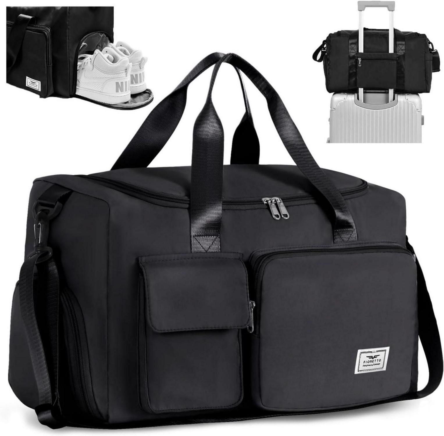 FIORETTO 35L Sporttasche Damen Schwarz Faltbar mit Schuh- und Nassfach