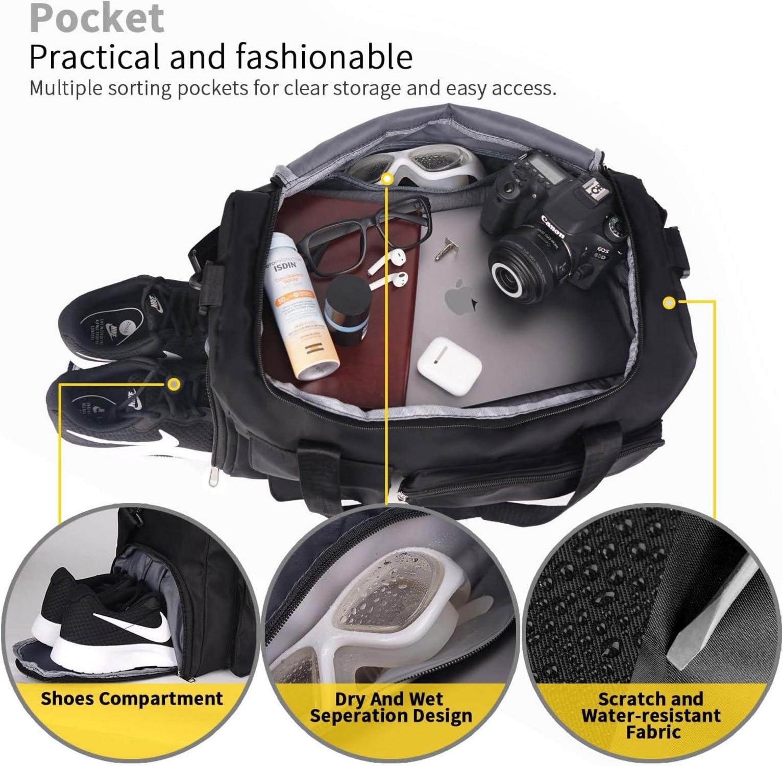 FIORETTO 35L Sporttasche Damen Schwarz Faltbar mit Schuh- und Nassfach
