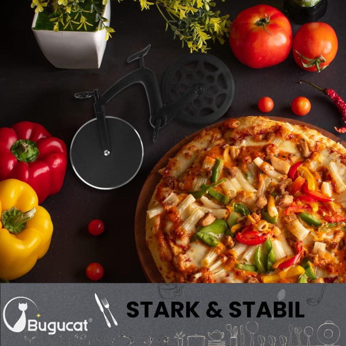 Fahrrad Pizzaschneider aus Edelstahl Antihaft Pizza Cutter Schwarz