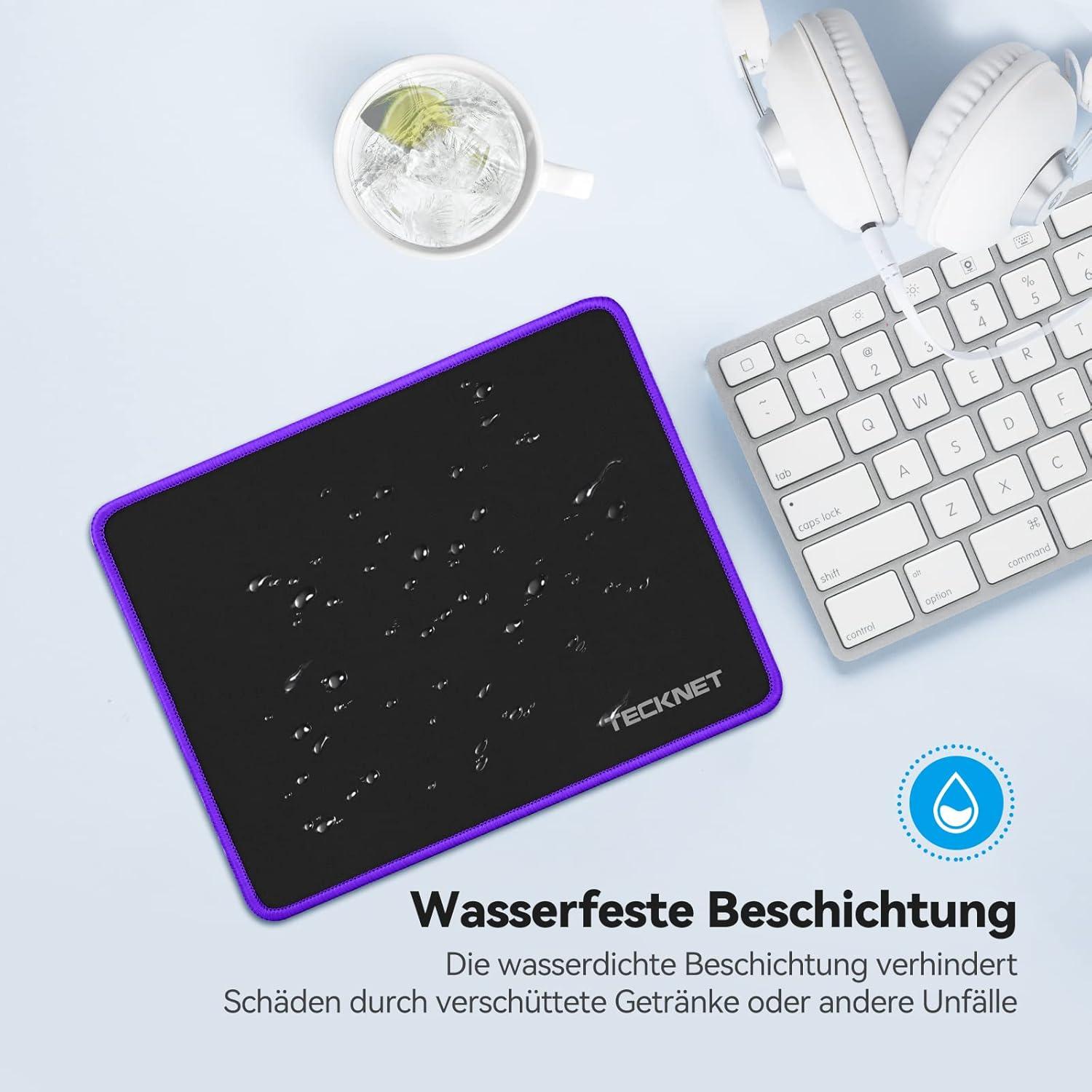 TECKNET Mauspad 28x21cm Gaming Mousepad Wasserdicht rutschfest Gummi PC Büro Gaming_Lila