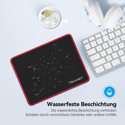 TECKNET Gaming Mauspad 27 x 21 cm Wasserdicht Rutschfester Gummi für PC Büro Gaming Studium Laptop Rot