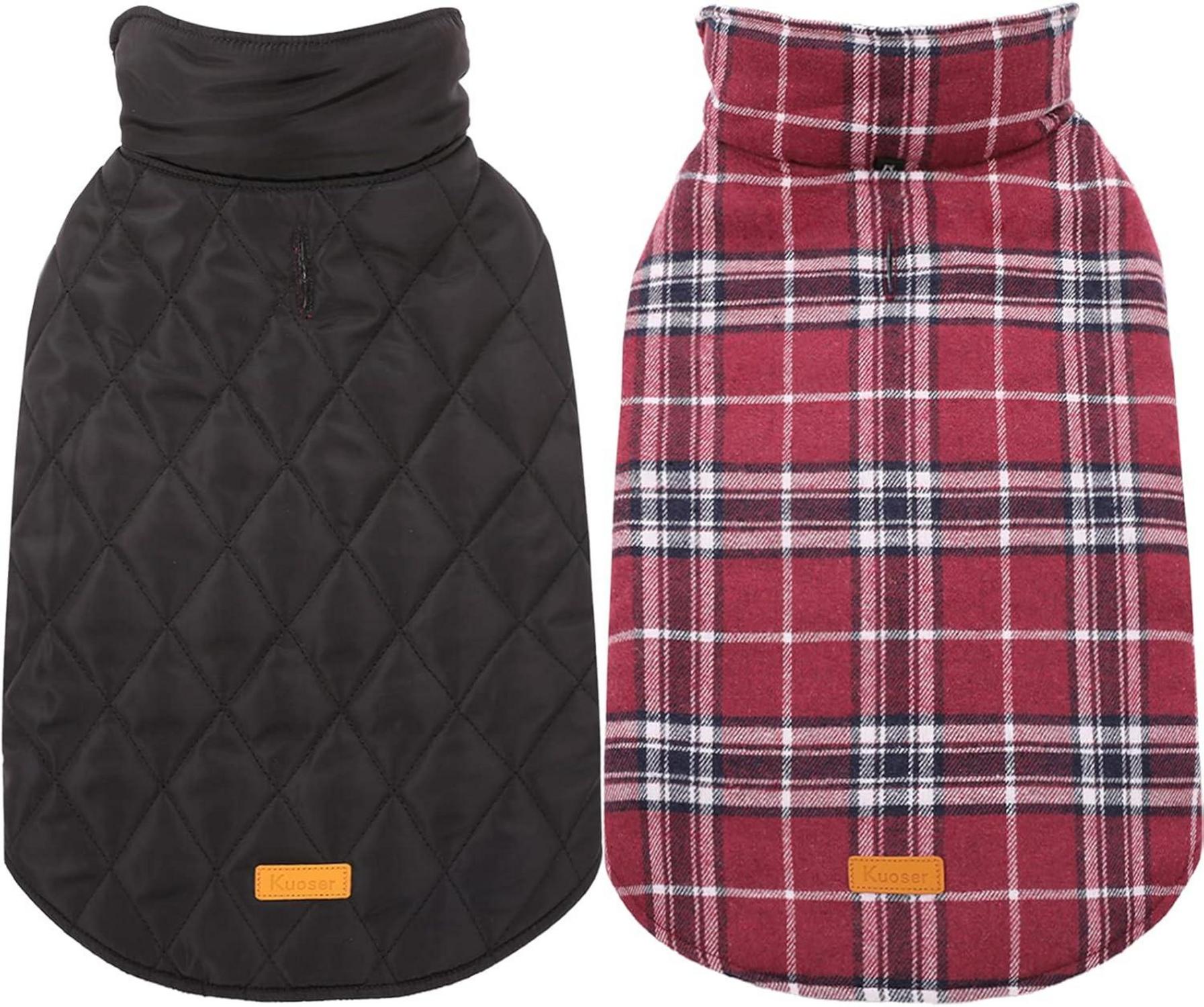 Hundemantel Winter Fleece Wasserdicht Rot Kariert L