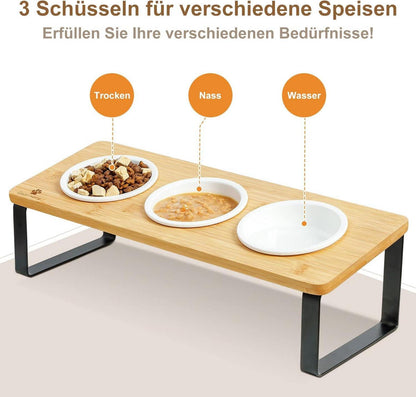 Katzennapf Erhöht Keramik Holz 3er Set Ø12cm ergonomisch