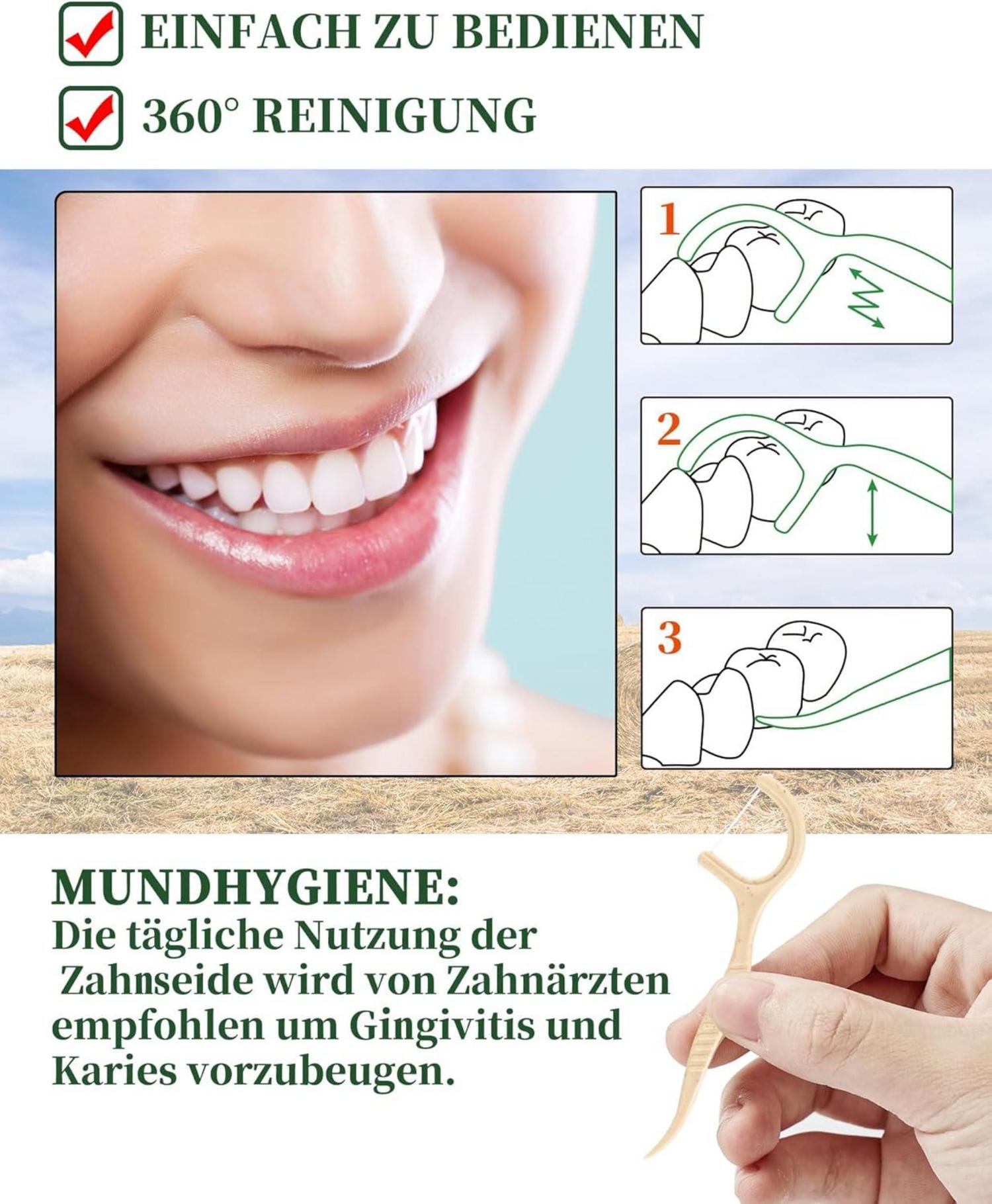 300 Stück nachhaltige Dental Floss Sticks vegan Zahnseide Zahnstocher