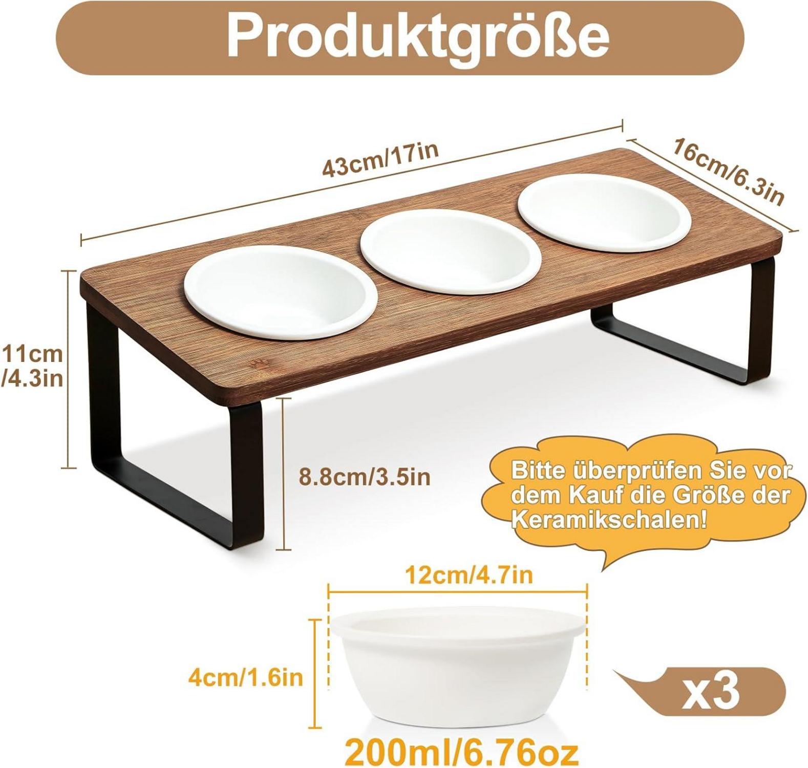 Erhöhte Katzennapf Futterstation Keramik Holz-Set Ø12cm