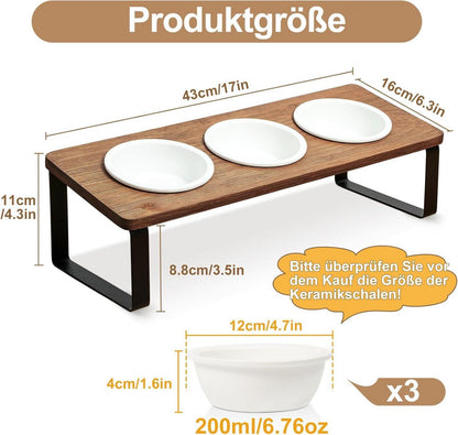 Erhöhte Katzennapf Futterstation Keramik Holz-Set Ø12cm