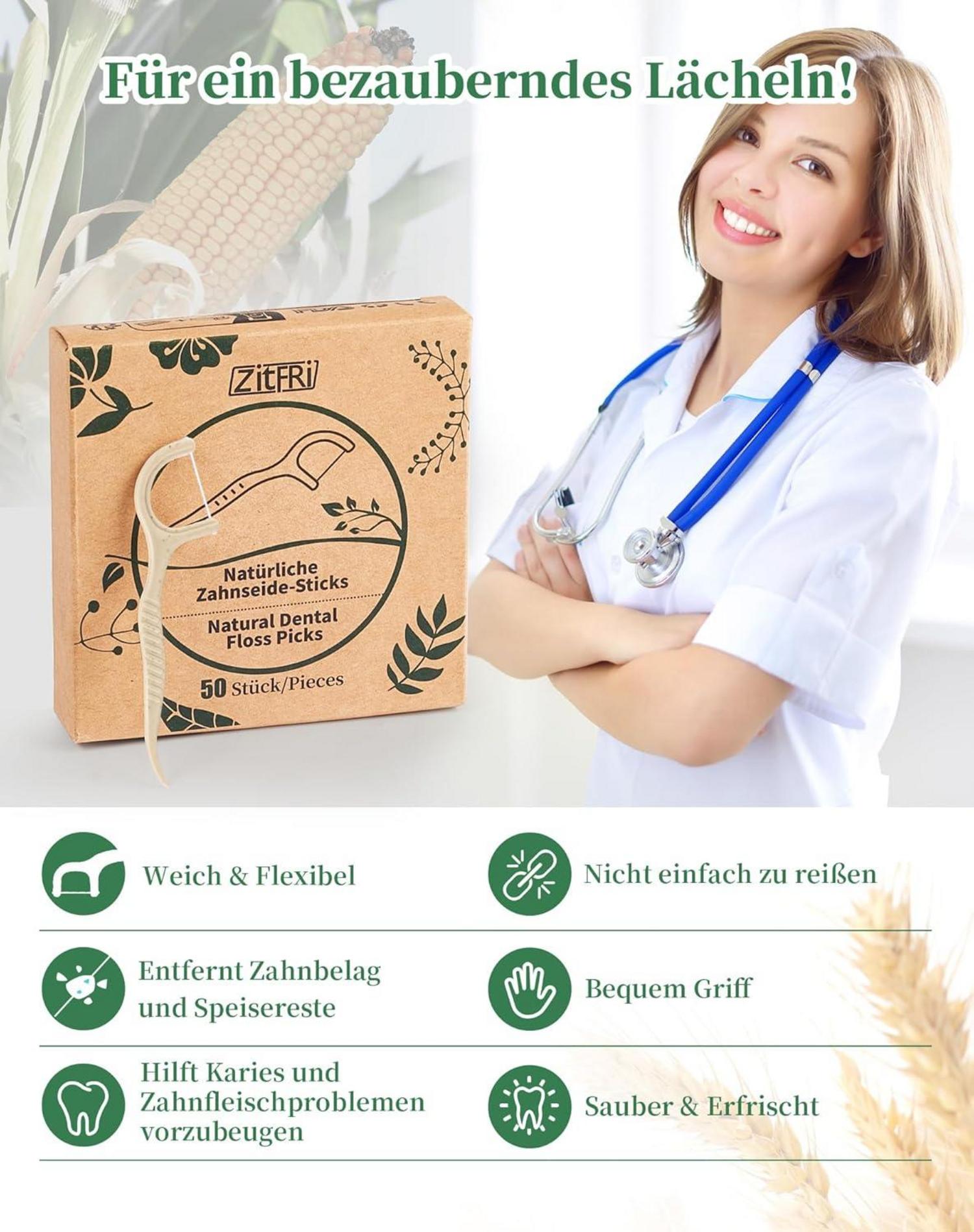 200 PCS Nachhaltige Zahnseide Sticks vegan Zahnstocher reißfest Dental Floss