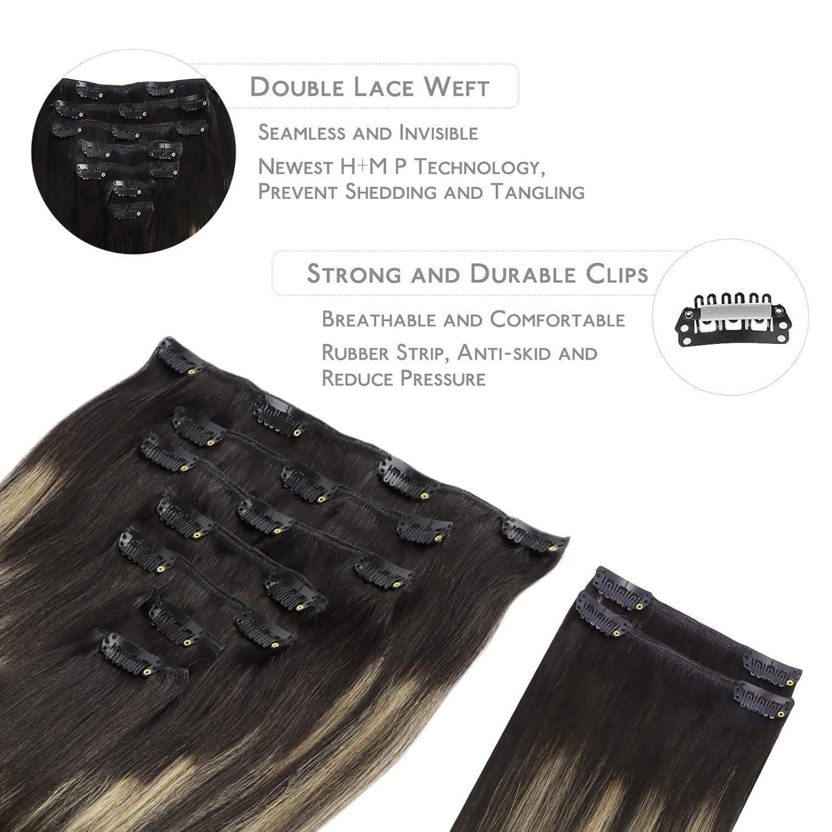 Clip In Echthaar Extensions Balayage Schwarz-Blond 35cm