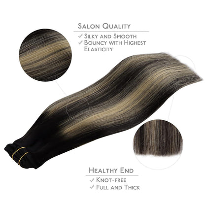 Clip In Echthaar Extensions Balayage Schwarz-Blond 35cm
