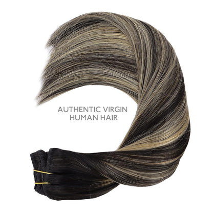Clip In Echthaar Extensions Balayage Schwarz-Blond 35cm