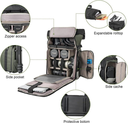 Kamerarucksack Wasserdicht für DSLR SLR spiegellose Kamera mit Laptopfach