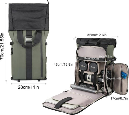 Kamerarucksack Wasserdicht mit Rolltop, DSLR SLR Kameratasche Grün