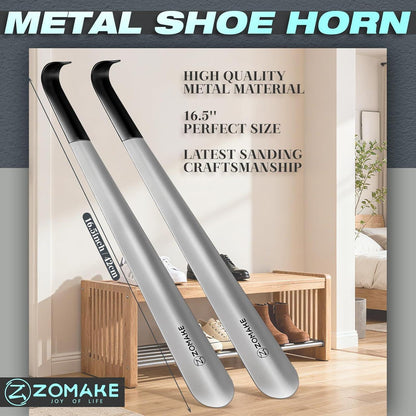 ZOMAKE Schuhlöffel Metall Lang 42cm - 2er Set Silber Shoe