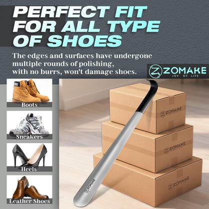 ZOMAKE Schuhlöffel Metall Lang 42cm - 2er Set Silber Shoe