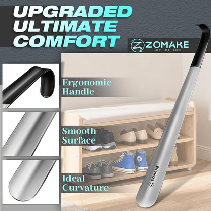 ZOMAKE Schuhlöffel Metall Lang 42cm - 2er Set Silber Shoe