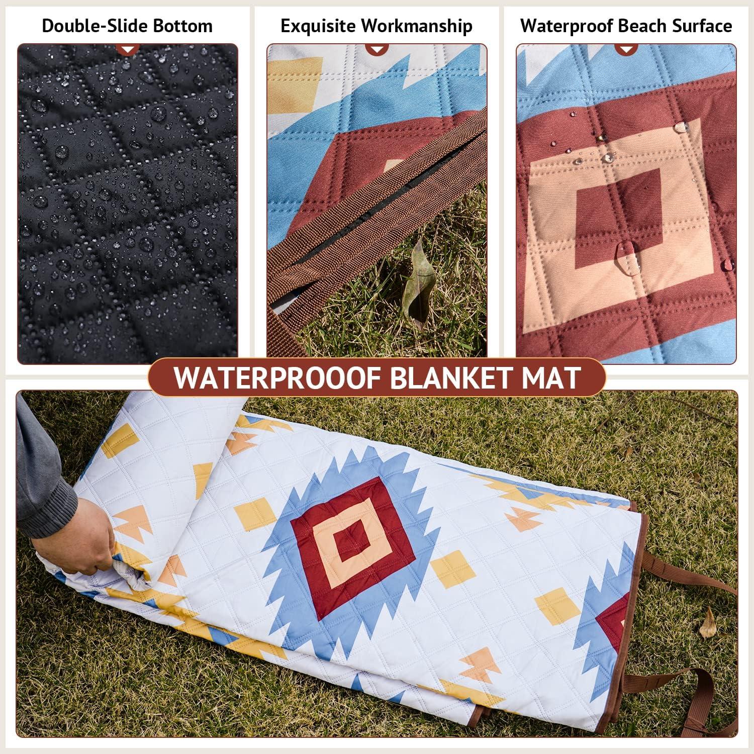 Picknickdecke 200x200cm Stranddecke Sandfrei Waschbar Beige