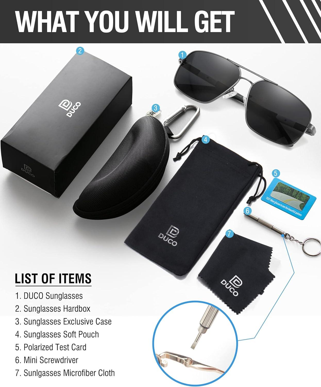 DUCO Polarisierte Sonnenbrille Retro Square 100% UV Schutz