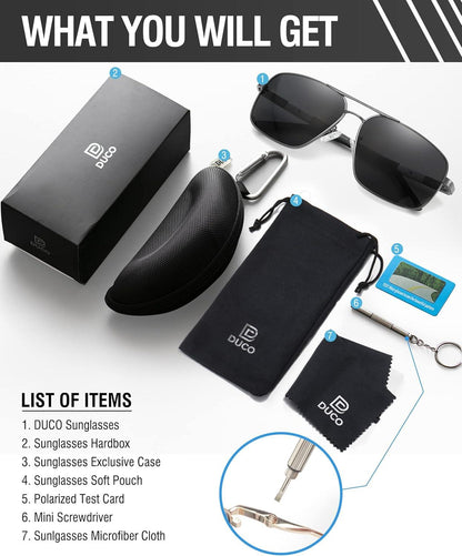 DUCO Polarisierte Sonnenbrille Retro Square 100% UV Schutz