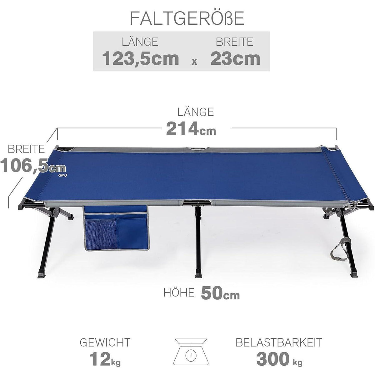 XXL Feldbett 214cm extra breit, 300kg belastbar, blau