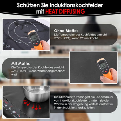 KitchenRaku Große Silikon Induktionskochfeld Schutzmatte magnetisch 52x78cm