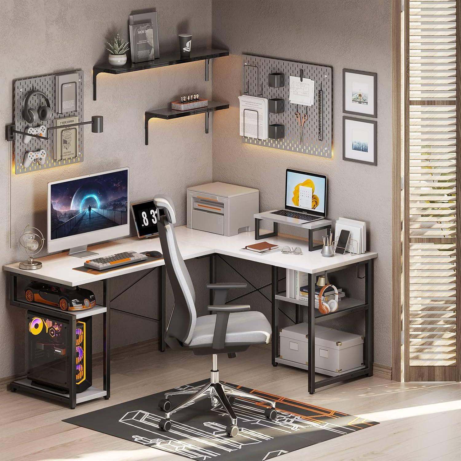 ODK Gaming Tisch Weiß 148x120 cm mit Regal und