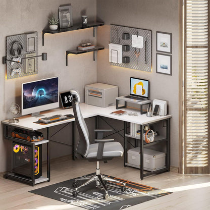 ODK Gaming Tisch Weiß 148x120 cm mit Regal und