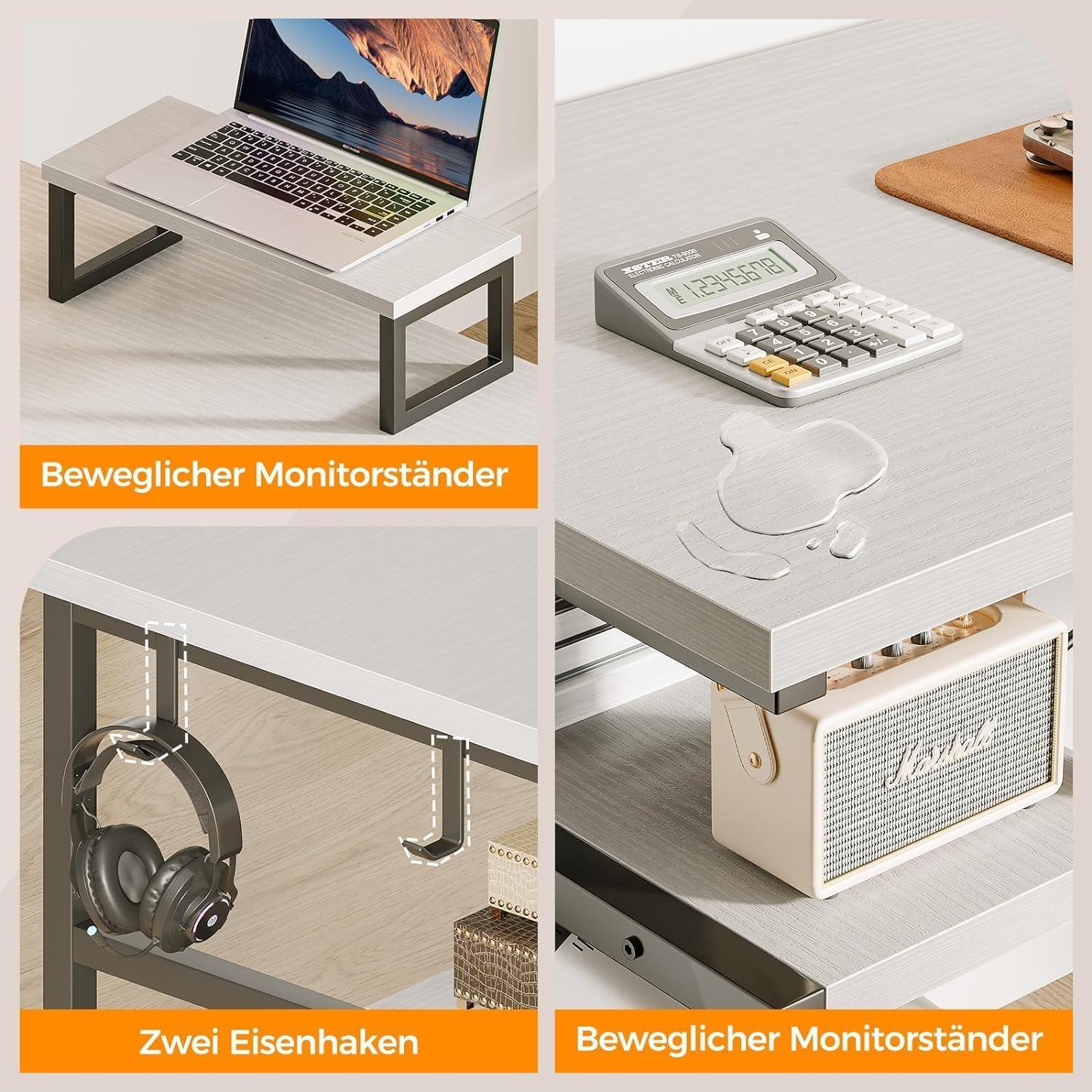 Gaming Schreibtisch Eckschreibtisch Weiß 148x120 cm mit Regal & Monitorständer