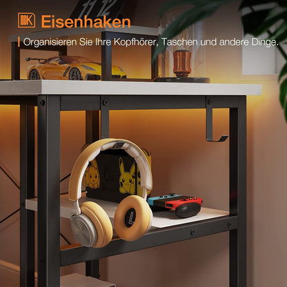 Gaming Tisch Eckschreibtisch Weiß 148x120cm mit Regal & Monitorständer