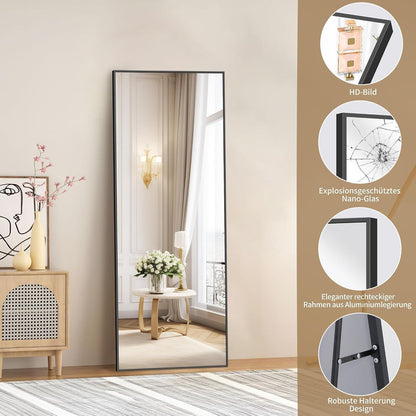 Großer Standspiegel Rechteckig mit Aluminiumrahmen – 161x52cm