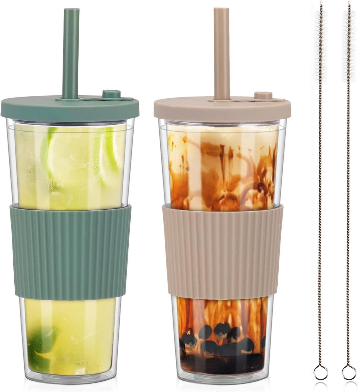 Bubble Tea Becher mit Deckel und Strohhalm 24oz Doppelwandig Isoliert