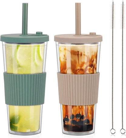 Bubble Tea Becher mit Deckel und Strohhalm 24oz Doppelwandig Isoliert