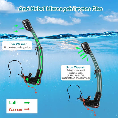 Schnorchelset Erwachsene Tauchmaske Taucherbrille Volltrocken Anti-Leck & Anti-Fog