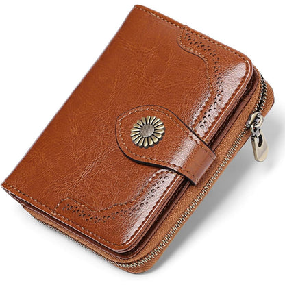 SENDEFN Portemonnaie Damen RFID Leder Braun 12 Karten