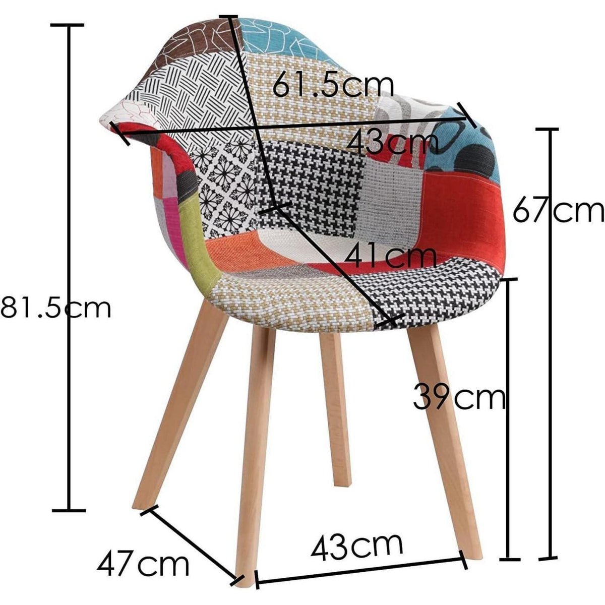 2 Esszimmerstühle Patchwork-Stoff mit Armlehnen, Rot