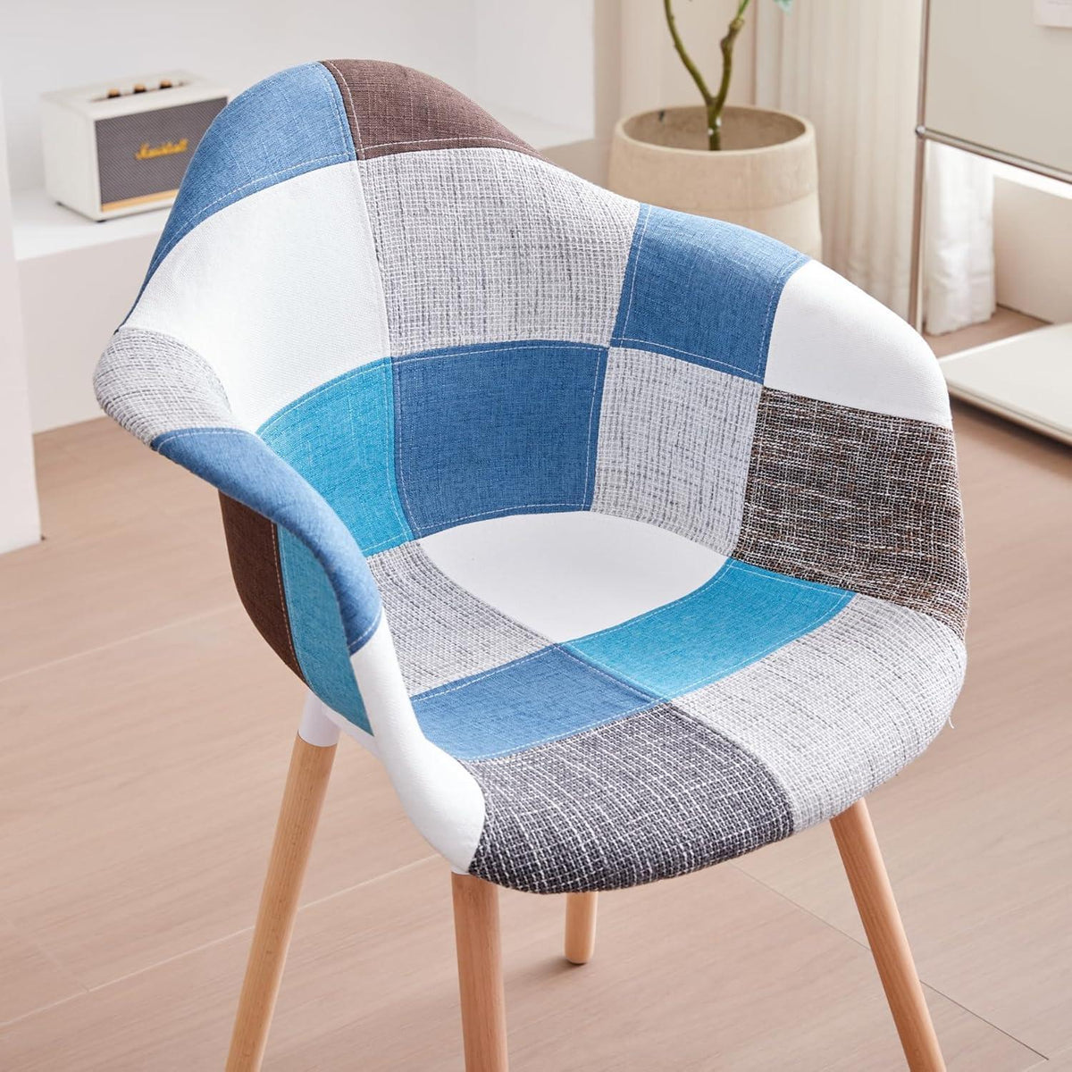 Patchwork Esszimmerstühle mit Armlehnen – Set 4 | Blau