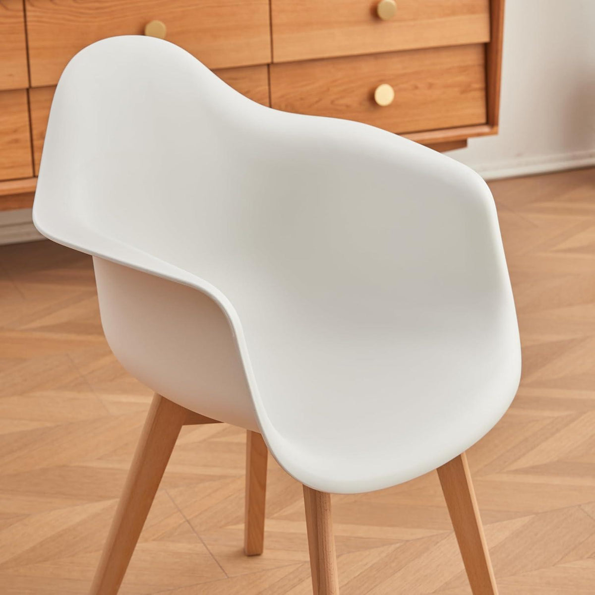 Moderner Esszimmerstuhl Set (2x) – Weiß, Buchenholz Beine