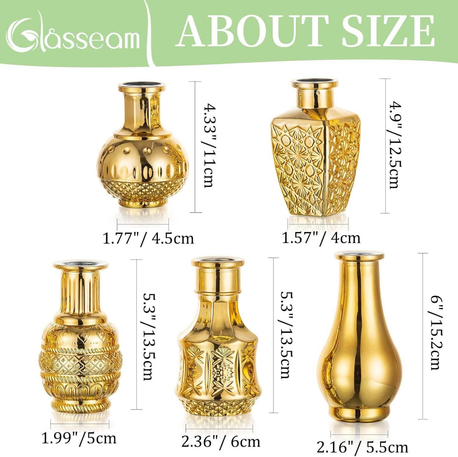 Goldene Glasvasen Set 5 Stück Moderne Blumenvasen Gold Dekor