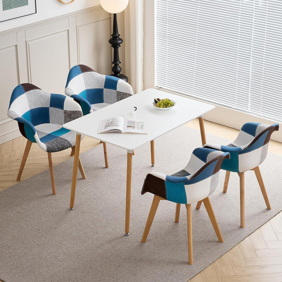 Patchwork Esszimmerstühle mit Armlehnen (Blau, 4er Set)