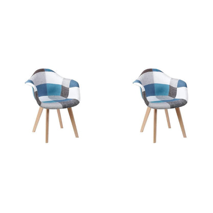 2 Esszimmerstühle Patchwork Blau mit Armlehnen & Buchenholz