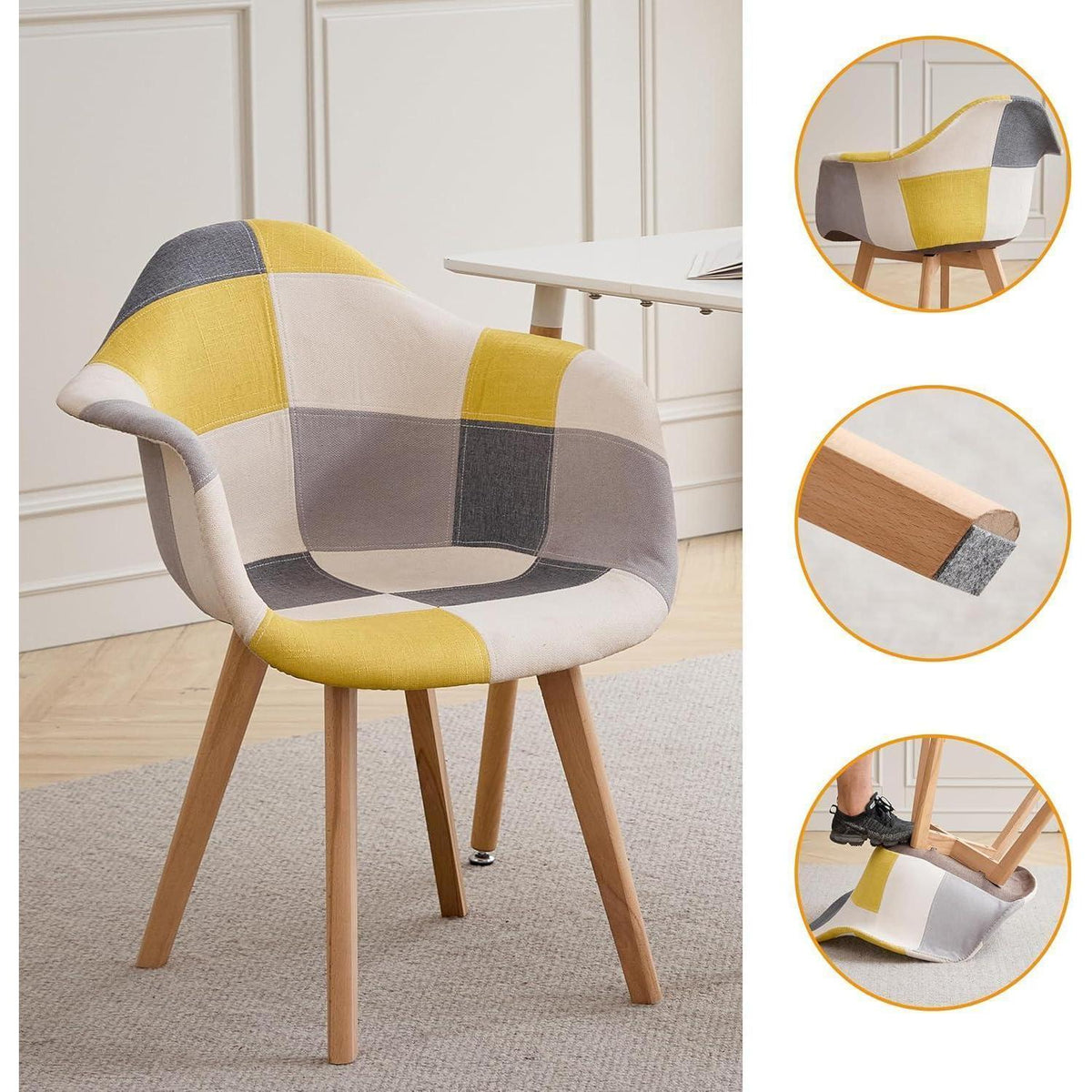Patchwork Esszimmerstühle mit Armlehnen – Gelb