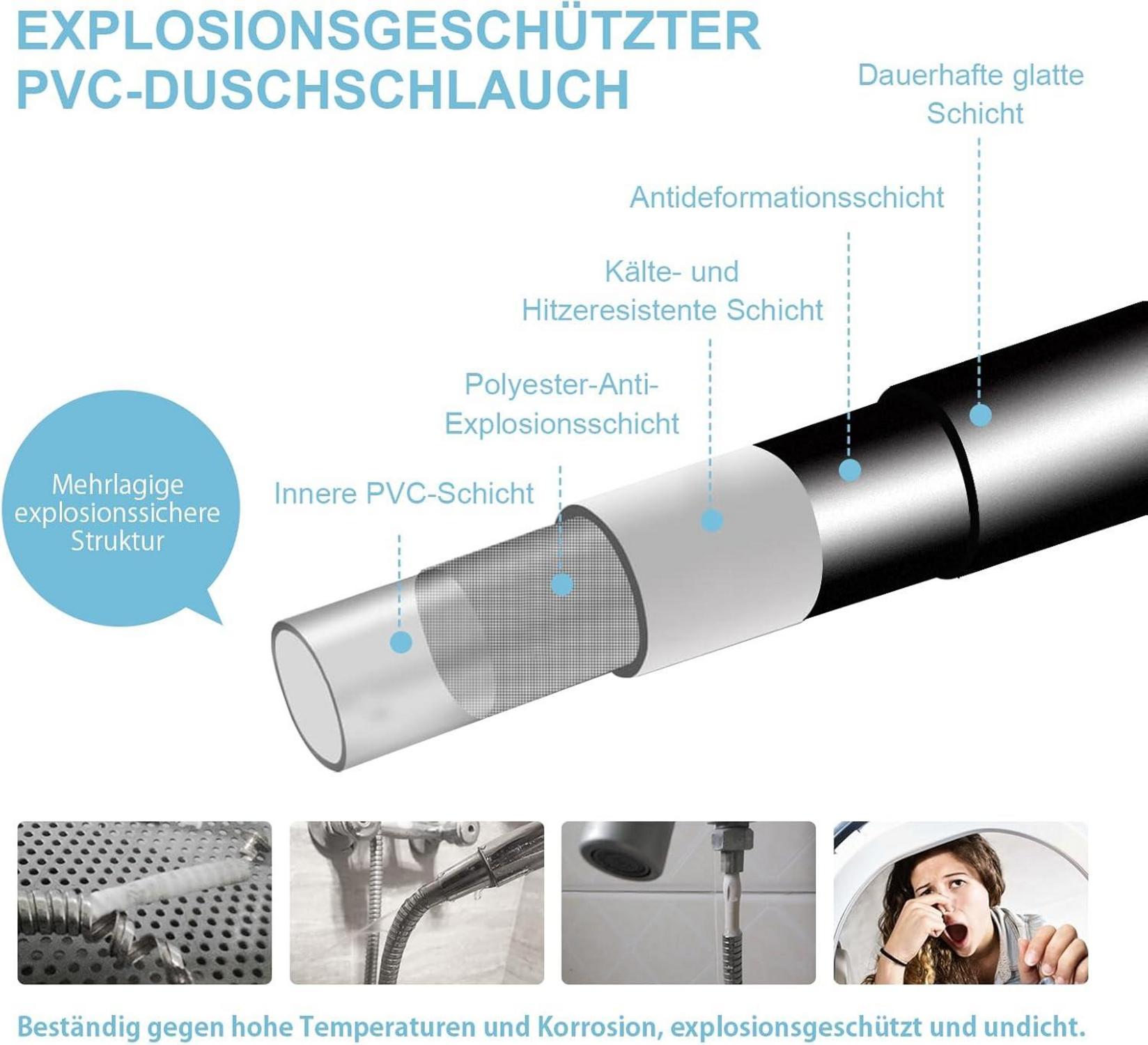OFFO Brauseschlauch Duschschlauch 3,0 m PVC Universal Ersatz für Badarmaturen Schwarz