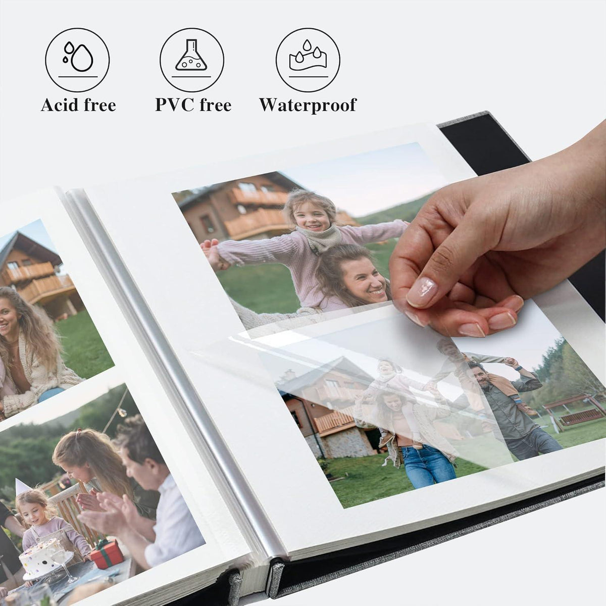 Selbstklebendes Fotoalbum Leinen Türkis 120 Seiten mit Stift