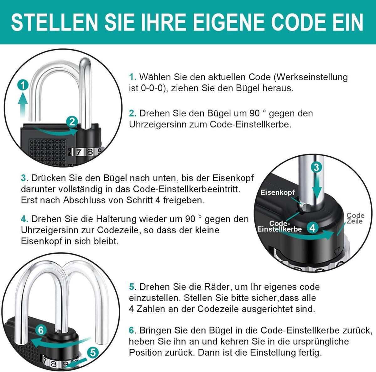 Zahlenschloss 4 stellig für Fitnessstudio, Vorhängeschloss Wetterfest