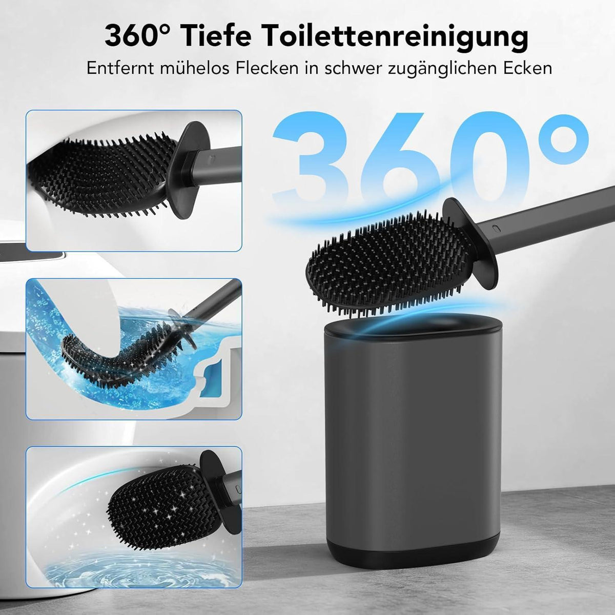 Silikon Toilettenbürste Set mit Halter – Grau