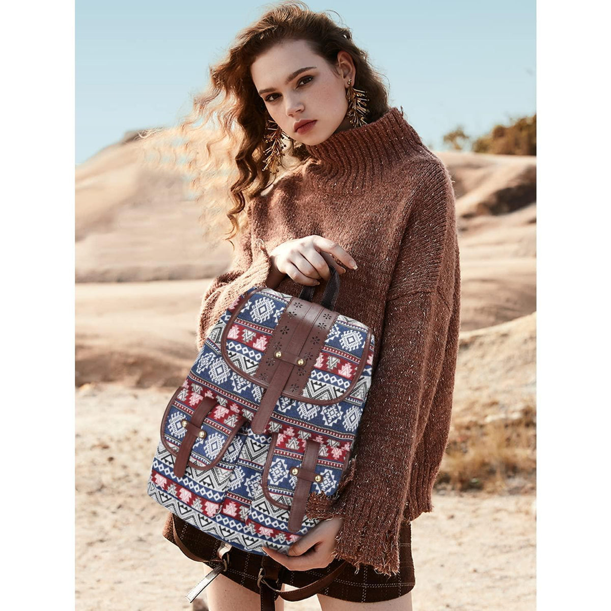 Damen Rucksack Hippie Stil – Bunter Tagesrucksack mit Laptopfach