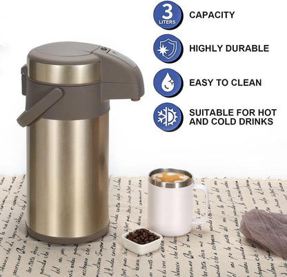 Olerd Pumpkannen Thermoskanne 4,0 Liter Edelstahl Doppelwandige Kaffeekaraffe